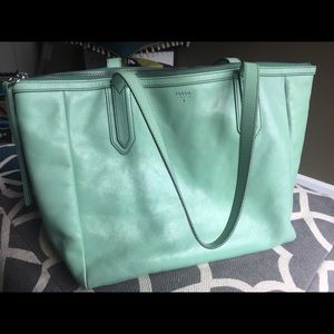 FOSSIL Leather tote bag (mint)